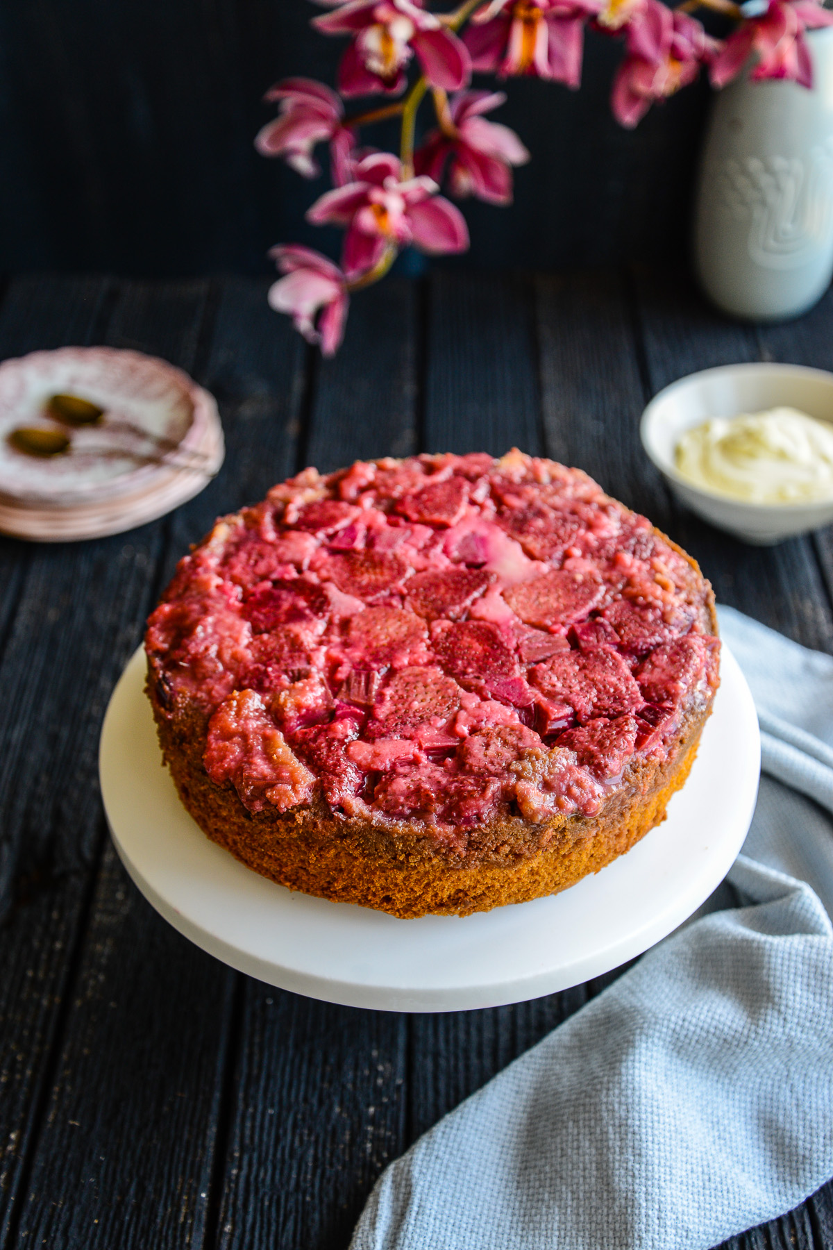 strawberry rhubarb upside down cake