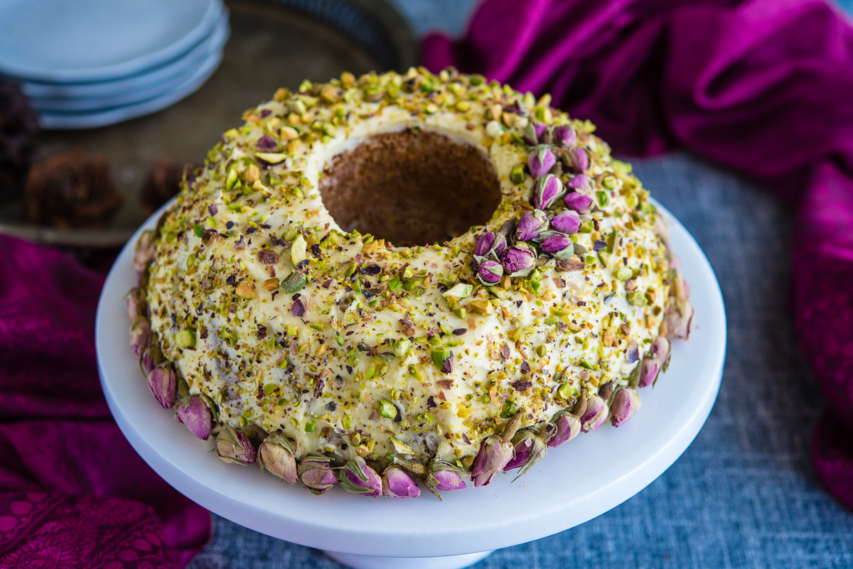 Rosewater, Cardamon and Pistachio Cake