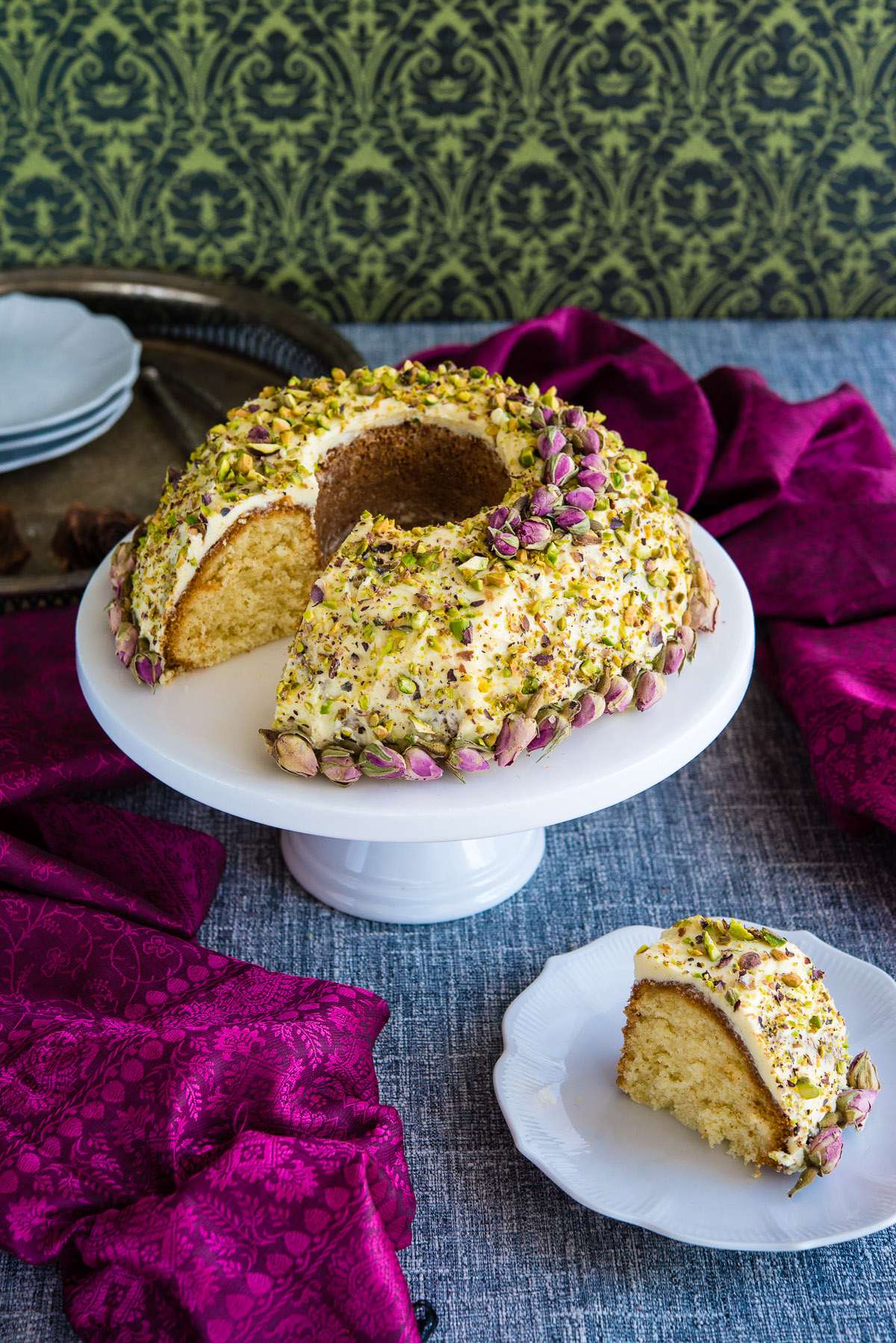 Rosewater, Cardamon and Pistachio Cake