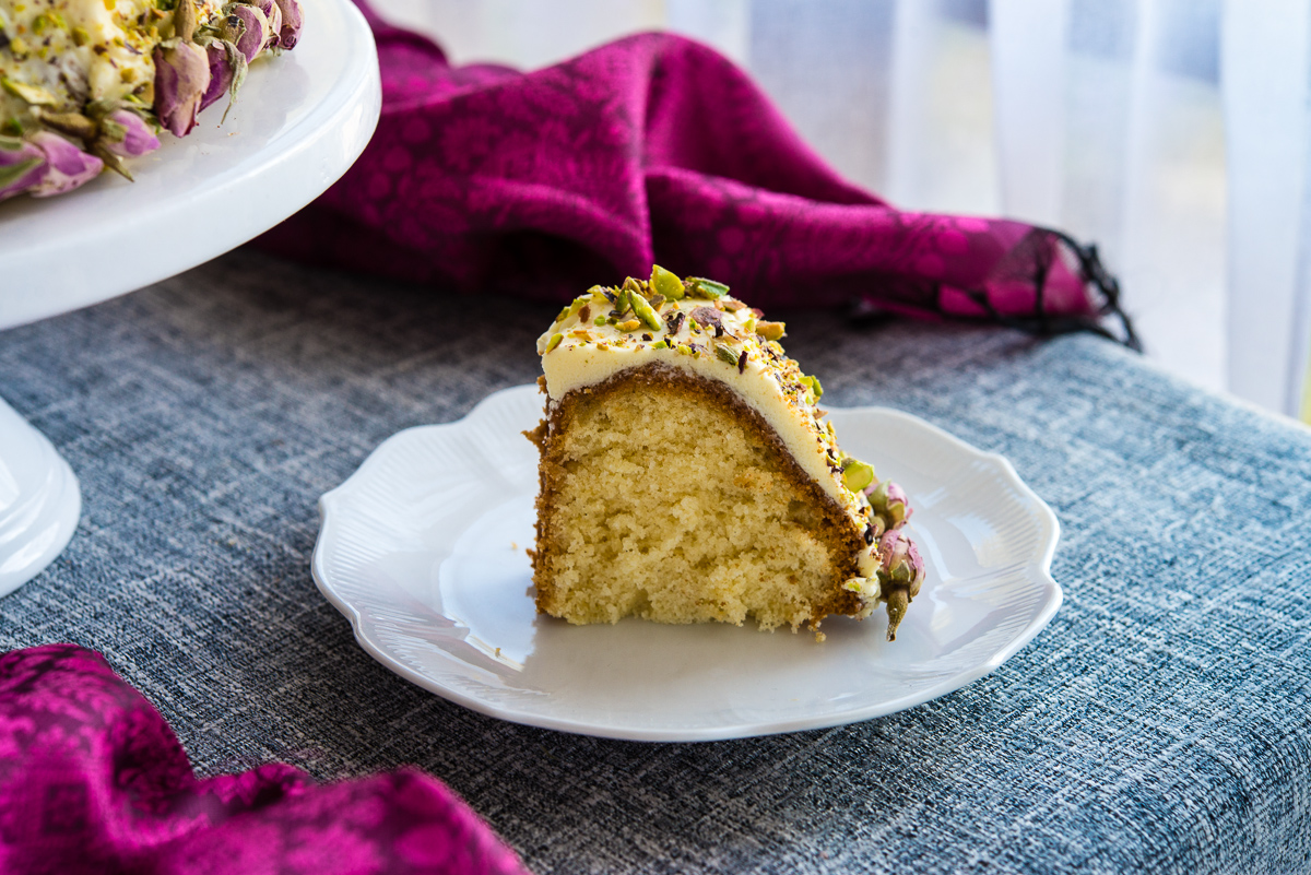 Rosewater, Cardamon and Pistachio Cake