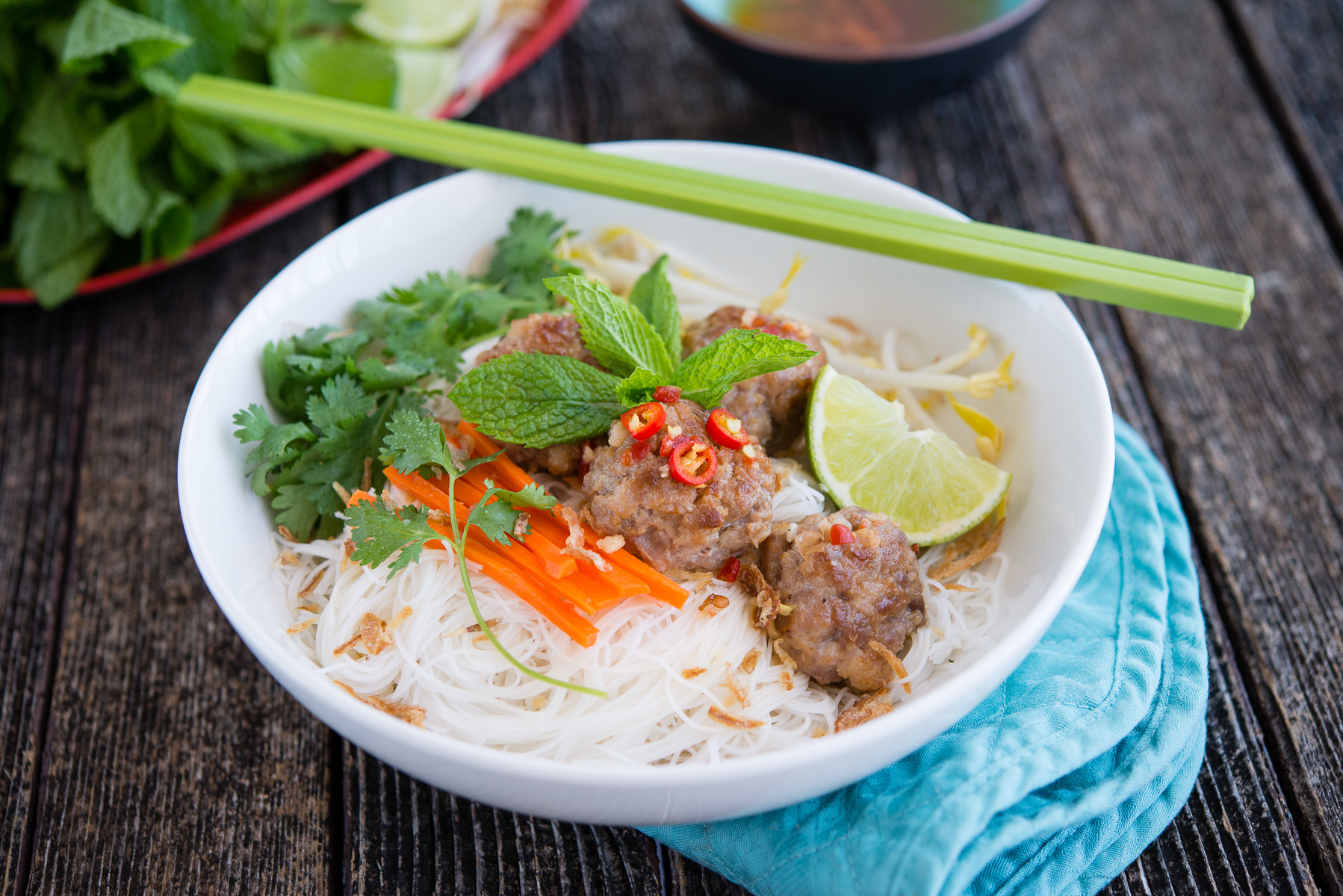 Vietnamese pork balls rice vermicelli