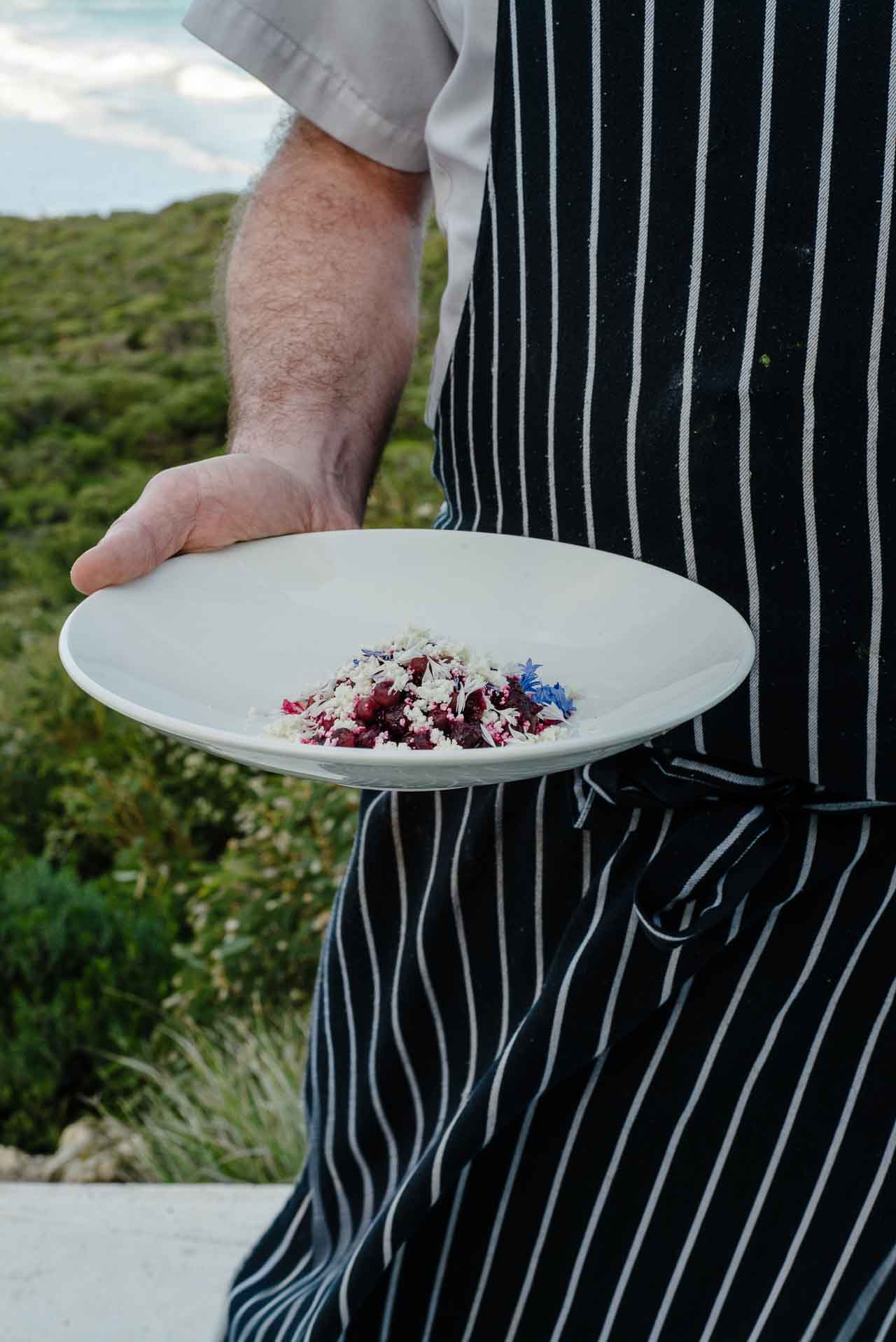 Beetroot and cheese salad at Southern Ocean Lodge