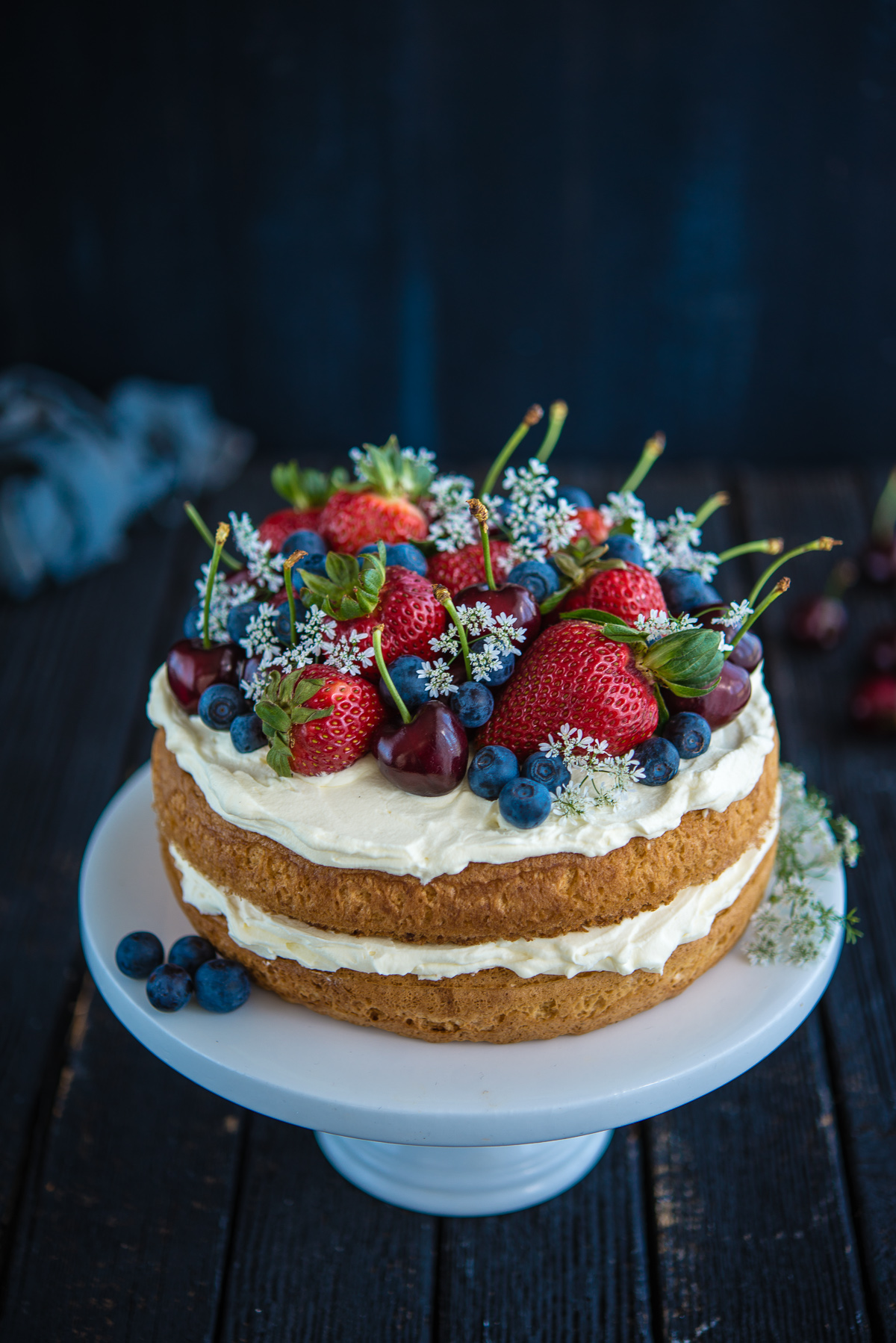 Sponge Cake with Berries and Cherries - The Hungry Australian