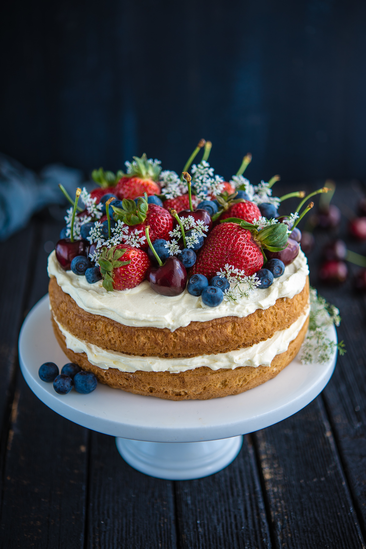 Sponge Cake with Berries and Cherries - The Hungry Australian