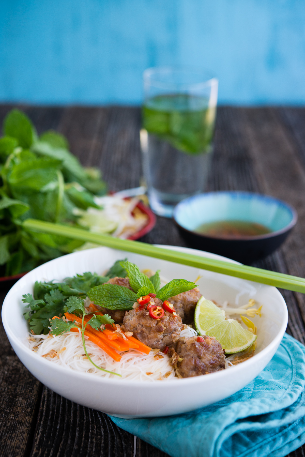 Vietnamese pork balls rice vermicelli